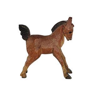 Vintage Wood Carved Foal Baby Horse Miniature Figurine Folk Art Primitive